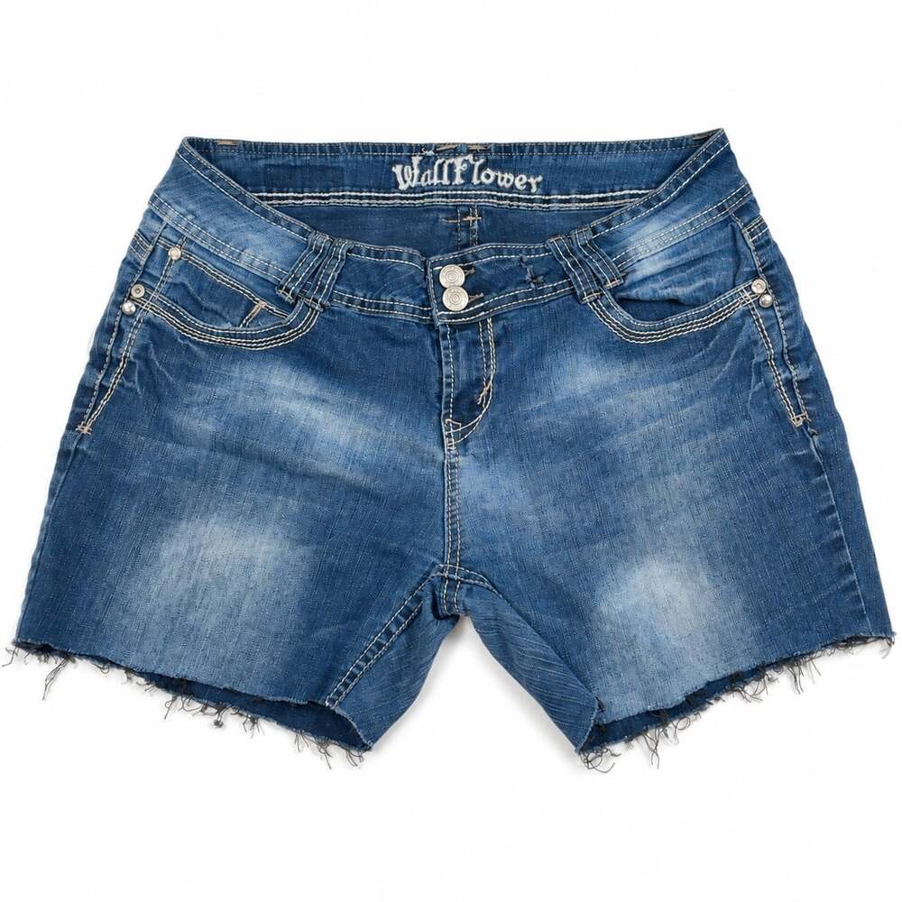 WallFlower Denim Shorts Blue Distressed Raw Hem